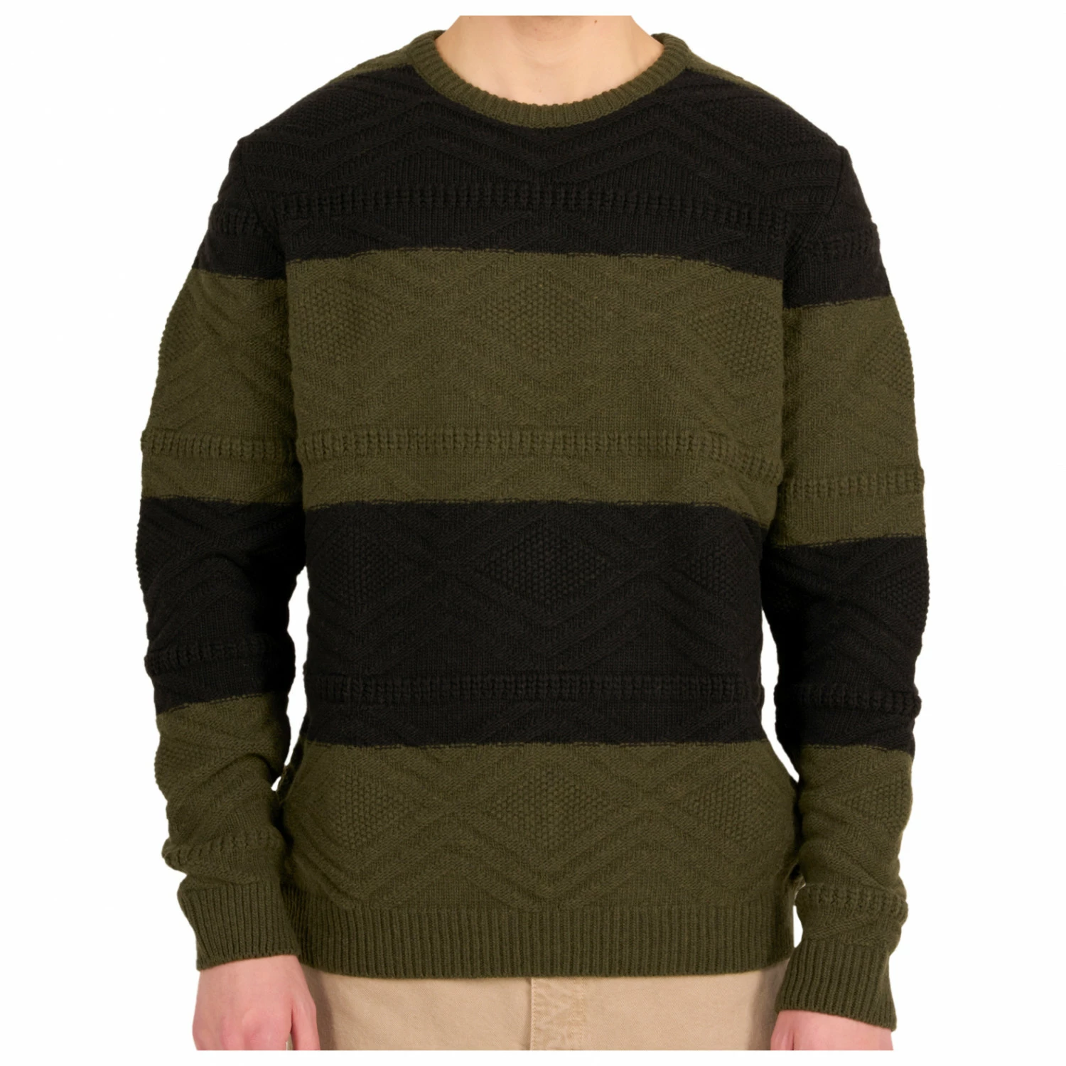 KnowledgeCotton Apparel Cable Block Crew Neck Knit - Wool Jumper 3 KnowledgeCotton Apparel Cable Block Crew Neck Knit - Wool Jumper