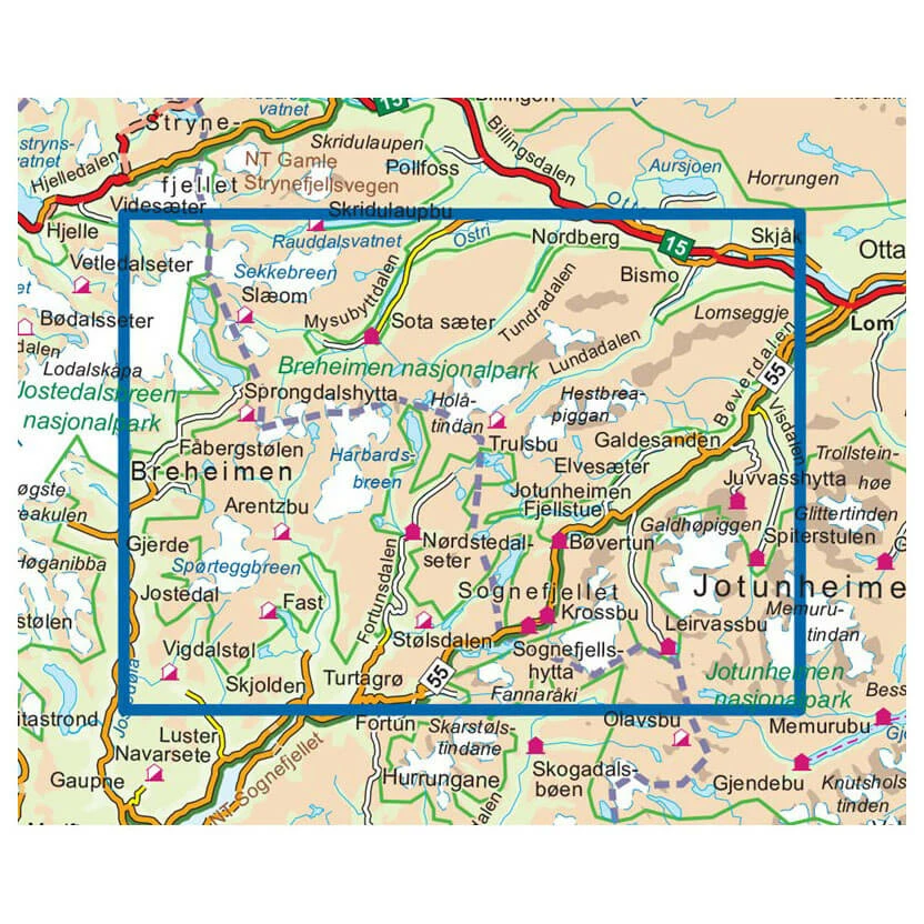Breheimen Nasjonalpark 1/50 - Hiking Map 4 Breheimen Nasjonalpark 1/50 - Hiking Map - Image 2