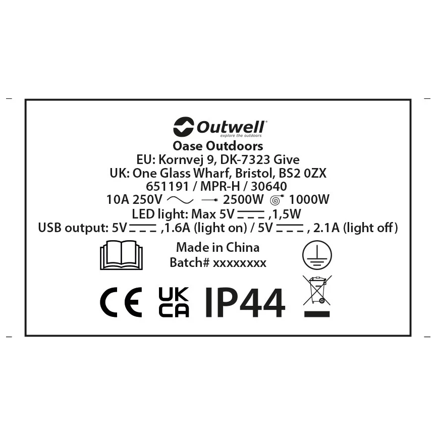 Outwell Mensa Mains 3Way Roller Kit W/ USB/Light 8 Outwell Mensa Mains 3Way Roller Kit W/ USB/Light - Image 6