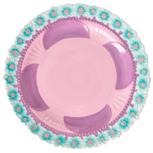 Rice Ceramic Dinner Plate With Embossed Flower Design - Plate 3 Rice Ceramic Dinner Plate With Embossed Flower Design - Plate
