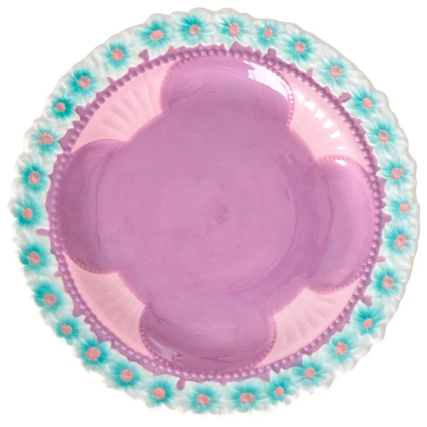 Rice Ceramic Lunch Plate With Embossed Flower Design - Plate 3 Rice Ceramic Lunch Plate With Embossed Flower Design - Plate
