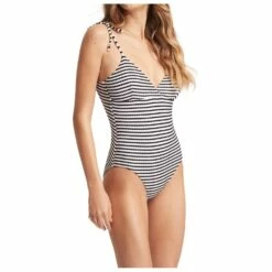 Seafolly Women's Sorrentostripe Wrap Front Maillot - Swimsuit